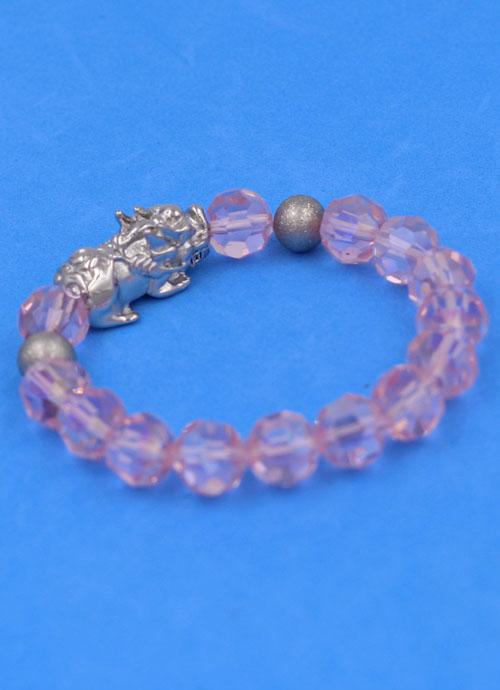 Chuỗi tay pha lê cắt giác Hồng Phấn 10 ly Mix Tỳ Hưu Inox 2 Bi VFLGHPTHEHB10 - Chuỗi tay thời trang phong thủy