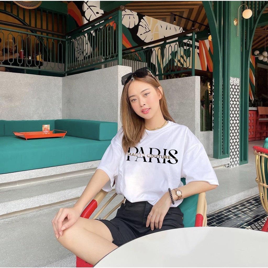 Áo Thun Nữ Tay Lỡ In Chữ Paris Phong Cách Đơn Giản