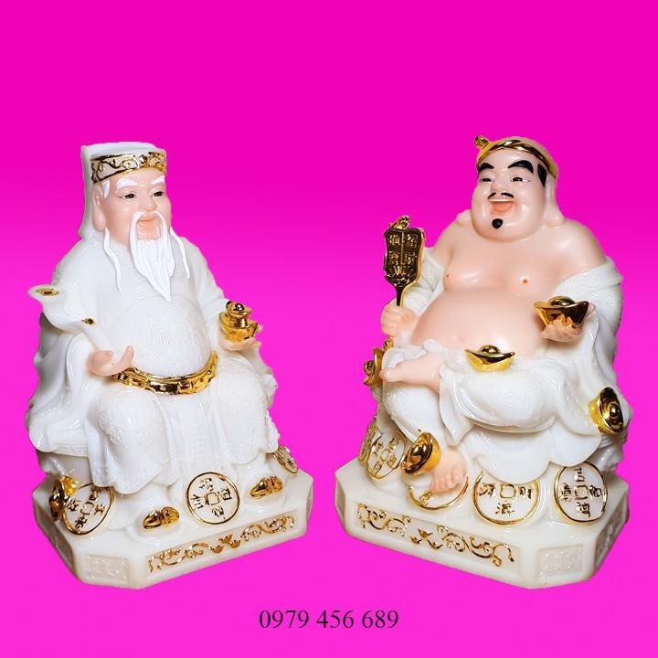 Cặp Thần Tài Thổ Địa đá màu trắng cao 20cm
