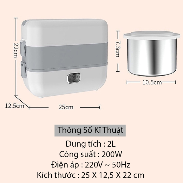 Hộp Cơm Điện Hâm Nóng Giữ Nhiệt Cooking 200W- 4 Hộp Inox - 2 Tầng