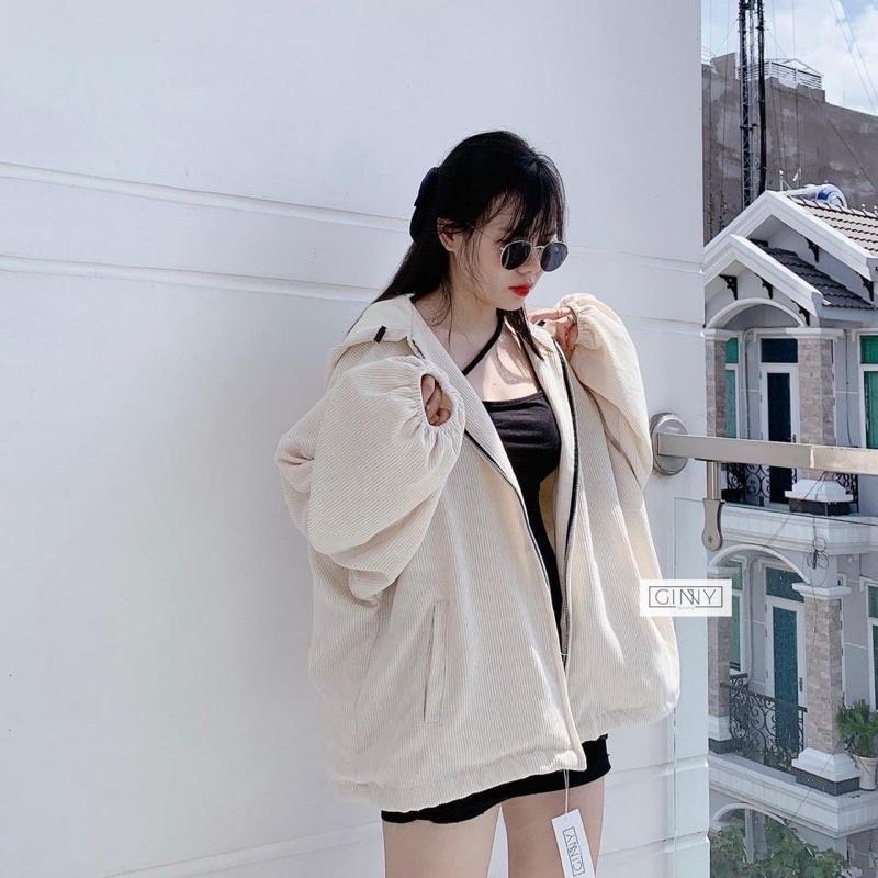 Áo Khoác Nhung Phom Rộng Chất Nhung Tăm Màu TRƠN Tay Bồng_Nhung Loại 1 Dày Mịn Mát
