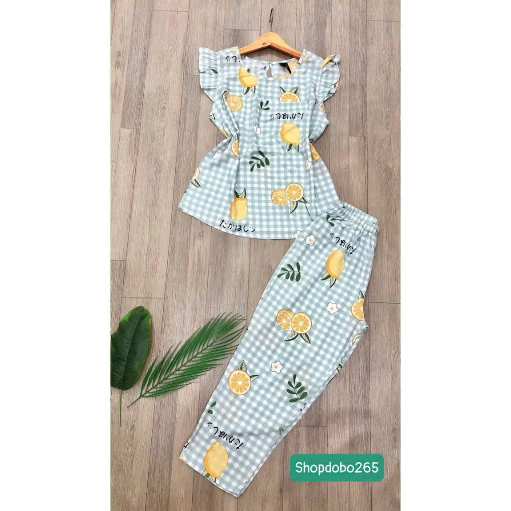 Đồ bộ nữ,đồ ngủ mặc nhà lửng 9 tấc tay cánh tiên vải lanh BL 52 họa tiết dễ thương size 51-70kg