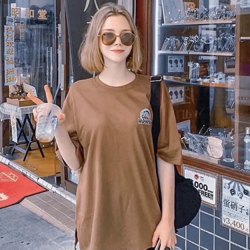 Áo Thun Tay Lỡ Unisex HAWAII màu NÂU /Nam nữ unisex ️ Jaystoree Kiểu áo phông cổ tròn form rộng