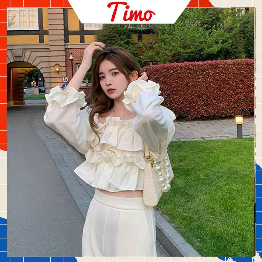 Áo trễ vai, Áo trễ vai tay bồng bánh bèo tiểu thư chất liệu mềm mịn tay dài sang trọng đi du lịch đi chơi ACN007