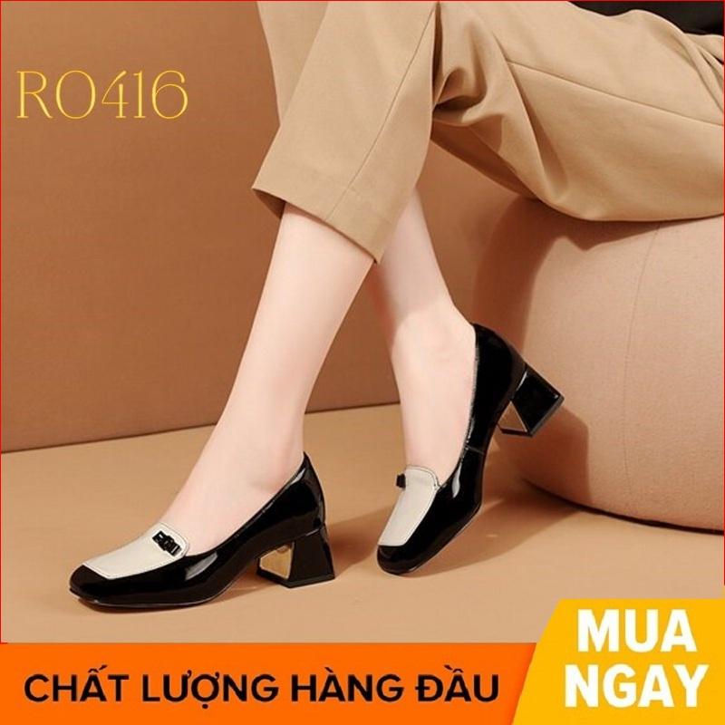 Giày cao gót nữ đẹp đế vuông 5 phân hàng hiệu rosata hai màu đen đỏ ro416