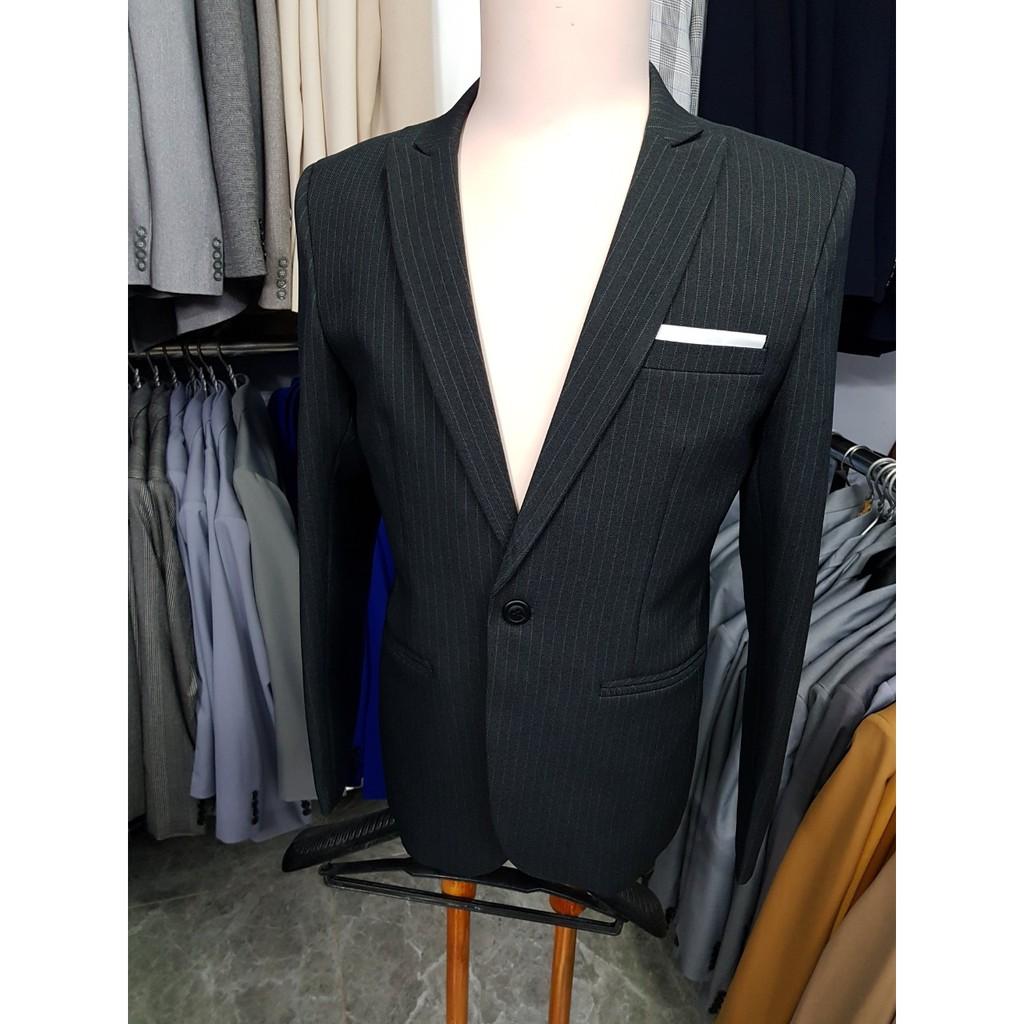 Áo vest nam ôm body màu xám đen sọc trắng chất liệu vải dày mịn