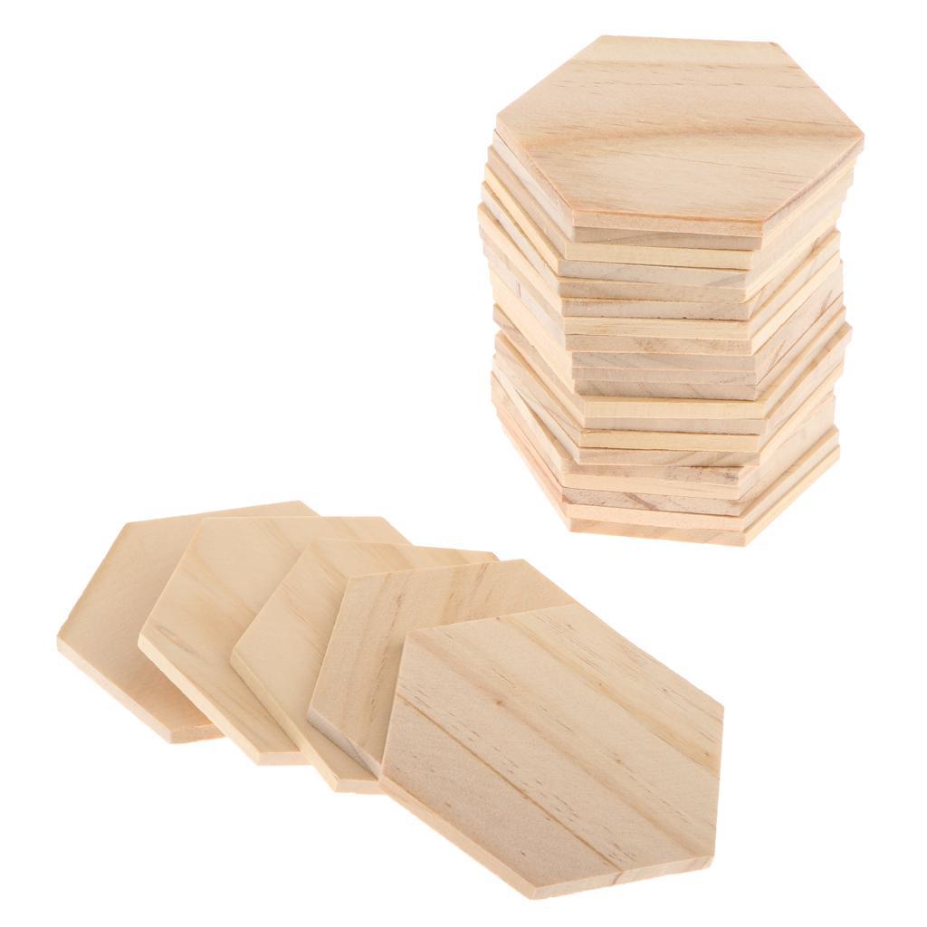 25x Blank Wood Hexagon Shapes Cut Wooden Embellishments for DIY Arts Crafts