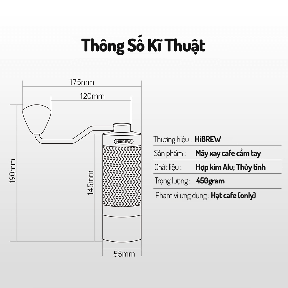 Máy Xay Cà Phê Cầm Tay HiBREW G4 Trang Bị Lưỡi Nón Với Công Nghệ CNC-5D Tiêu Chuẩn, Với 45 Cấp Độ Xay Phù Hợp Với Mọi Cafe, Hàng Chính Hãng