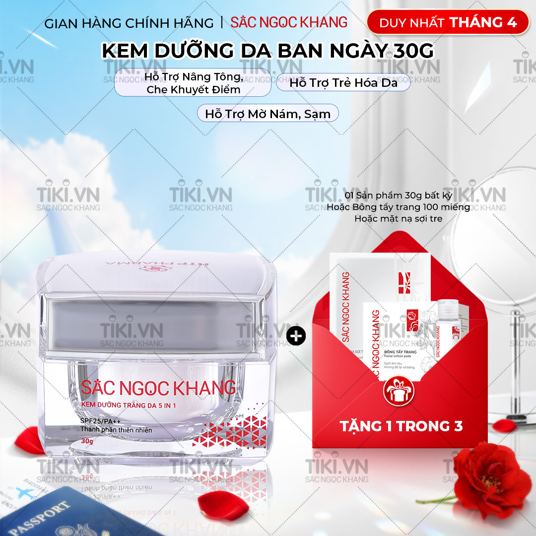 Kem dưỡng  da Sắc Ngọc Khang 5 trong 1 ban ngày 30g giúp nuôi dưỡng làn da sáng khỏe, mờ thâm nám ngăn ngừa lão hóa