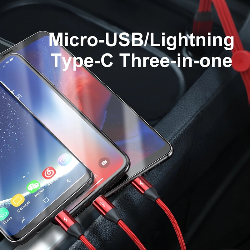 Dây cáp sạc nhanh 3 in 1 Lightning / Type-C / Micro USB hiệu Baseus Car Co-Sharing (sạc nhanh 3.5A, sạc cùng lúc 3 thiết bị, dây cáp thu gọn, chip sạc thông minh) - Hàng nhập khẩu