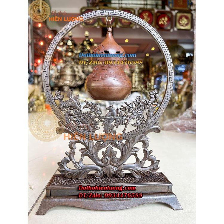 Lư Xông Trầm Treo Quả Hồ Lô Màu Nâu Bằng Đồng Nguyên Chất Kích Thước 18x6x25cm, Nặng 0,9kg Đẹp