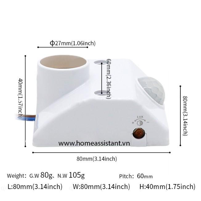 Đui Đèn Cảm Ứng Hồng Ngoại Bật Tắt Đèn Tự Động PIR-E27