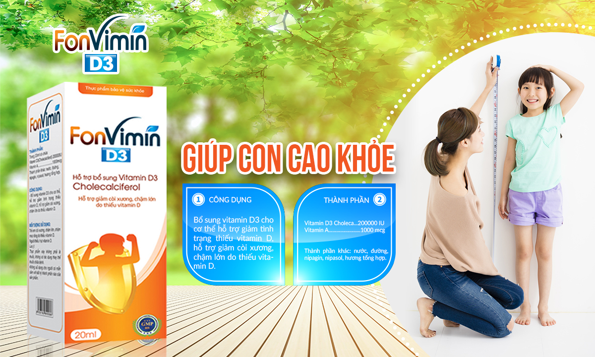 Hỗ trợ giảm còi xương, tăng cường hấp thu canxi Vitamin D3 (Hộp/chai nhỏ giọt 20ml)