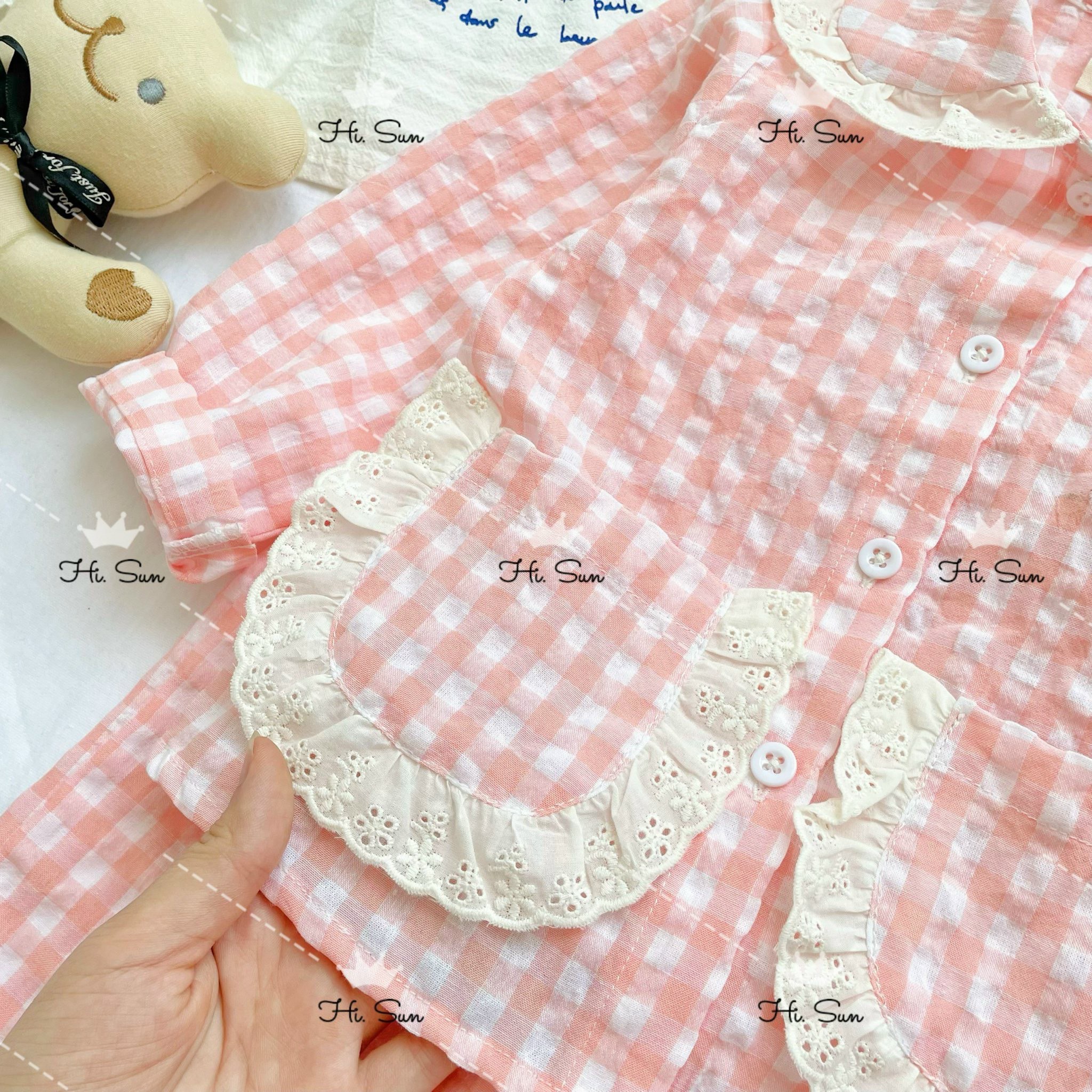 (11-40kg) Bộ ngủ bé gái Pijama cute kẻ caro