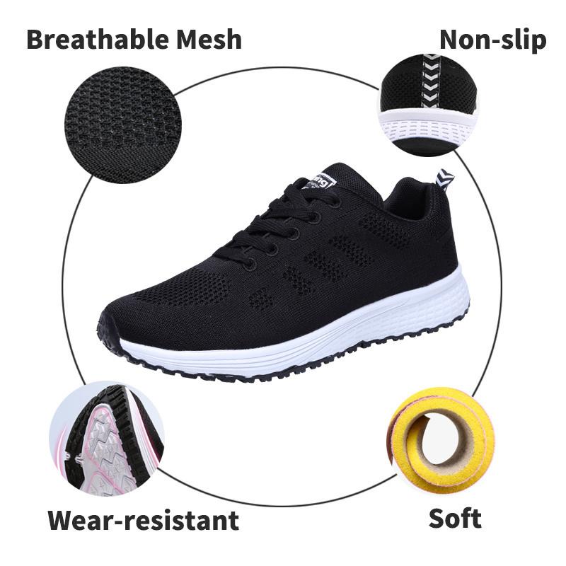 Giày nữ tennis thời trang Tenis Feminino ren-up White Sport Shoes Color: Black Tenis shoes Shoe Size: 8