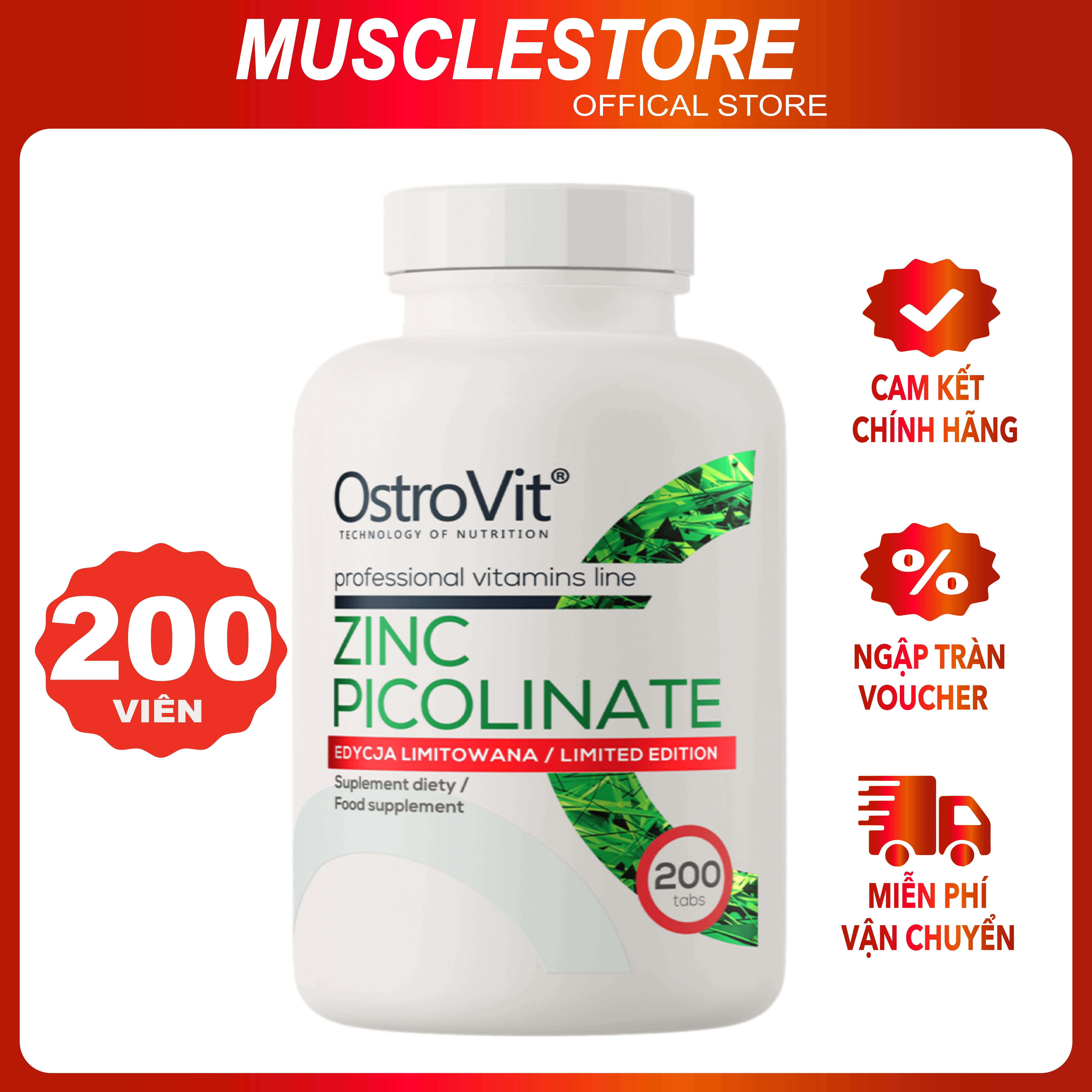 Viên Uống Bổ Sung Kẽm Ostrovit Zinc Picolinate (150/200 viên) Tăng Hệ Miễn Dịch, Tăng Cường Sinh Lý