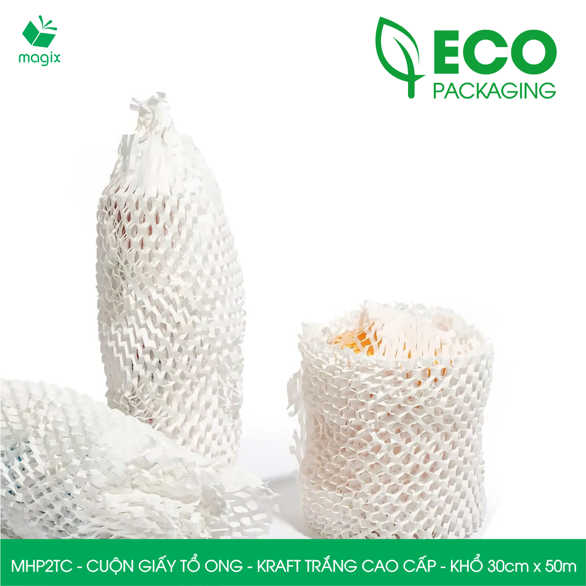 MHP2TC - 30cm x 50m - Cuộn giấy tổ ong chống sốc - Kraft trắng Cao Cấp - Giấy gói hàng, gói quà