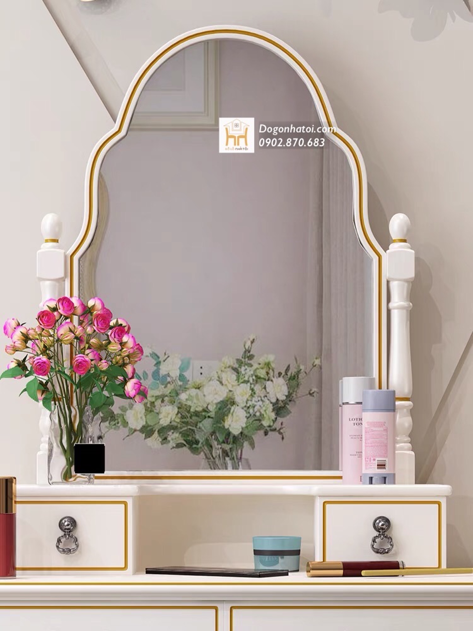 BÀN TRANG ĐIỂM TÂN CỔ ĐIỂN GỖ SỒI MỸ TỰ NHIÊN ĐẸP BT-301