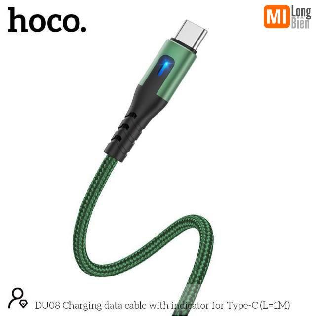 Cáp sạc Hoco DU08/DU08 Plus Type-C USB, hỗ trợ sạc nhanh 2.4A, dây bọc dù chống đứt, gập, có đèn LED báo sạc dài 1m/2m