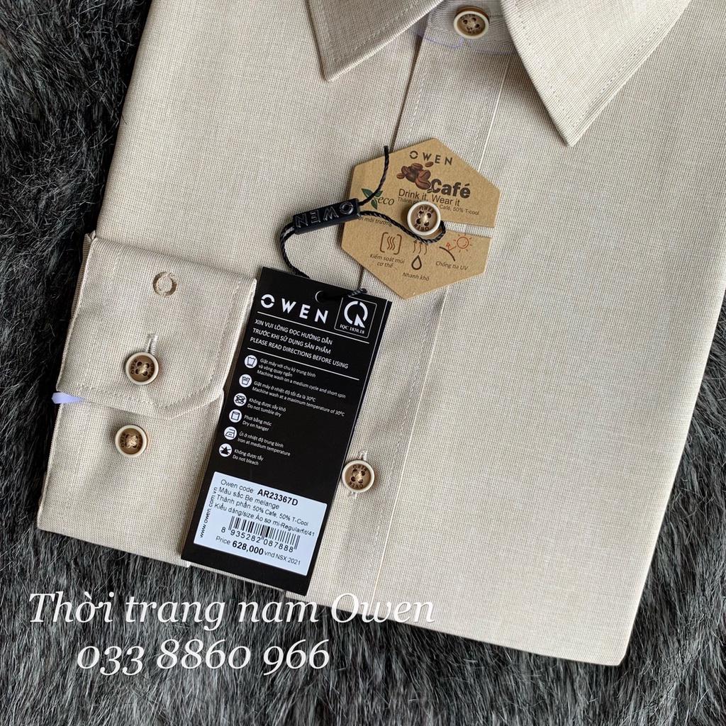 OWEN - Áo sơ mi dài tay Owen Regularfit chất cafe không nhăn màu be 23367