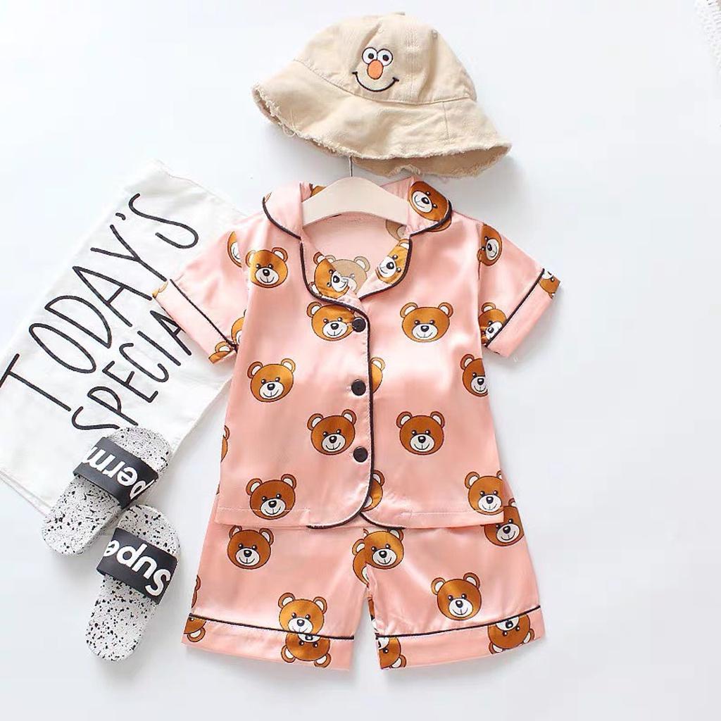 Bộ Ngủ Cộc Tay Cho Bé, Bộ Pijama Cộc Tay Cho Bé In Hình Gấu Cực Đẹp Từ 7 - 27kg - ROSY KIDS