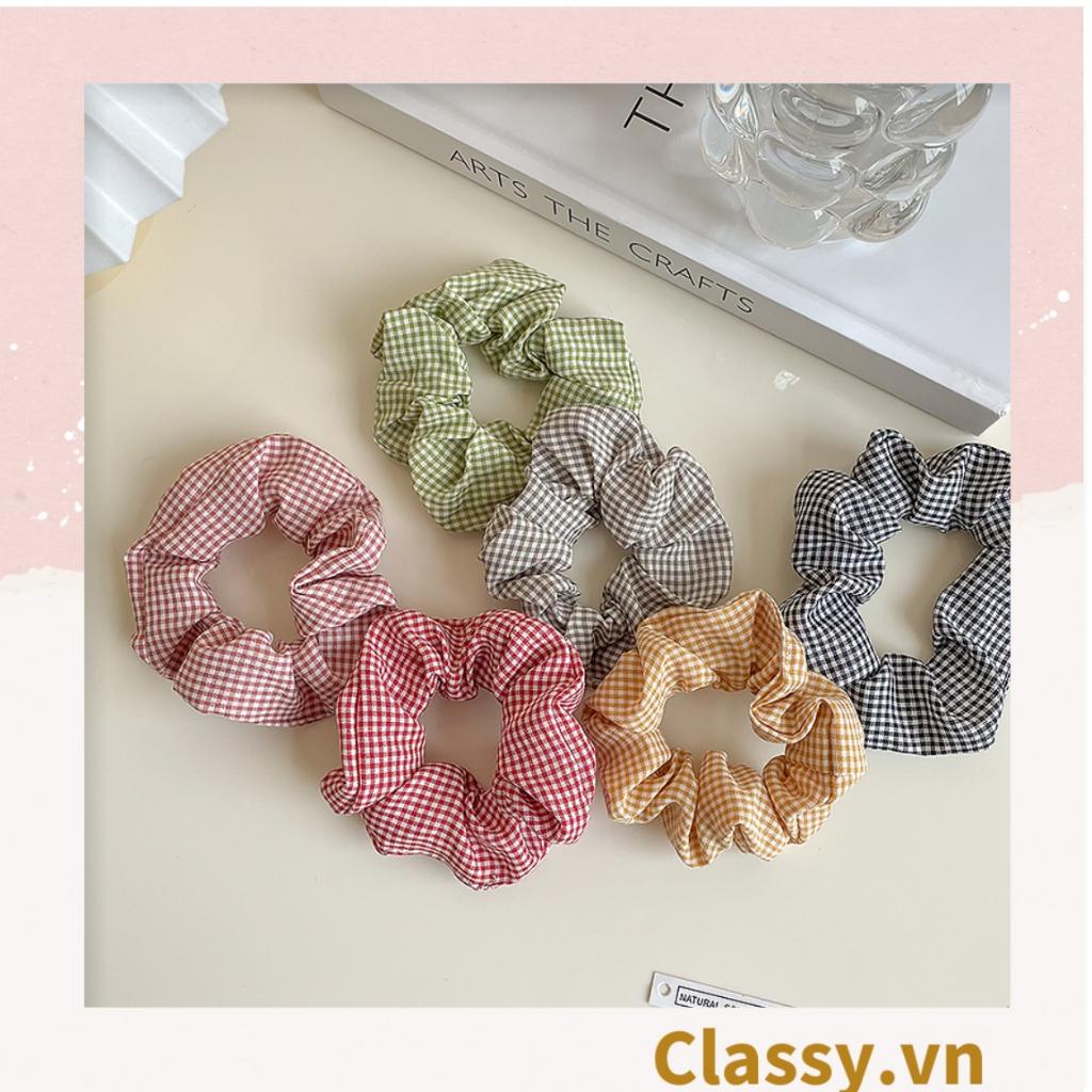 Scrunchies buộc tóc nhiều họa tiết; họa tiết tông kẻ sọc  nữ Classy tính thanh lịch PK735