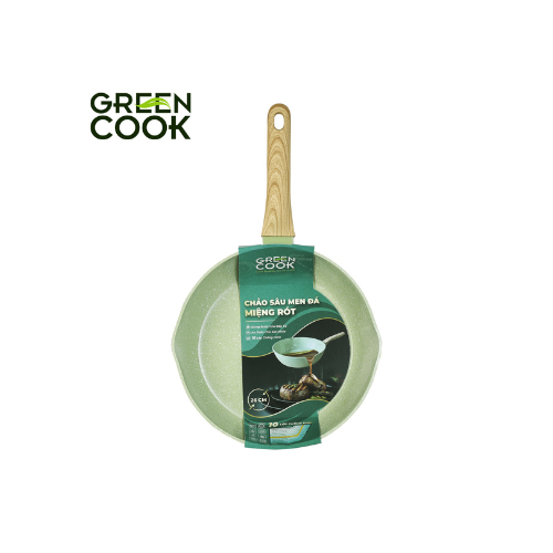 Chảo nhôm sâu men đá ceramic miệng rót Green Cook GCP231 màu xanh 10 lớp chống dính sử dụng được trên tất cả các loại bếp - greencook