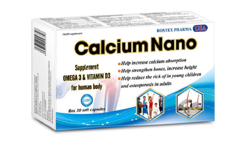 Combo 2 Hộp Calcium Nano bổ sung canxi, vitamin D3, omega 3 tăng chiều cao - Hộp 30 viên