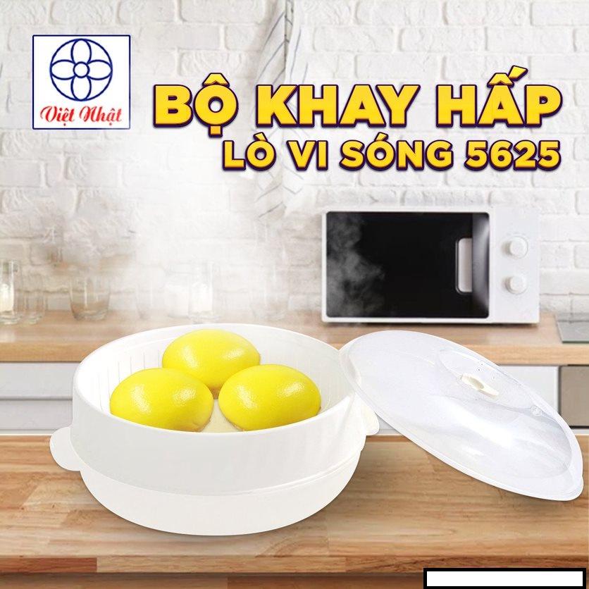 Bộ khay hấp lò vi sóng Việt Nhật (5625) chịu nhiệt tốt -Khay hấp thức ăn, Xửng hấp đồ ăn, bánh bao 01540