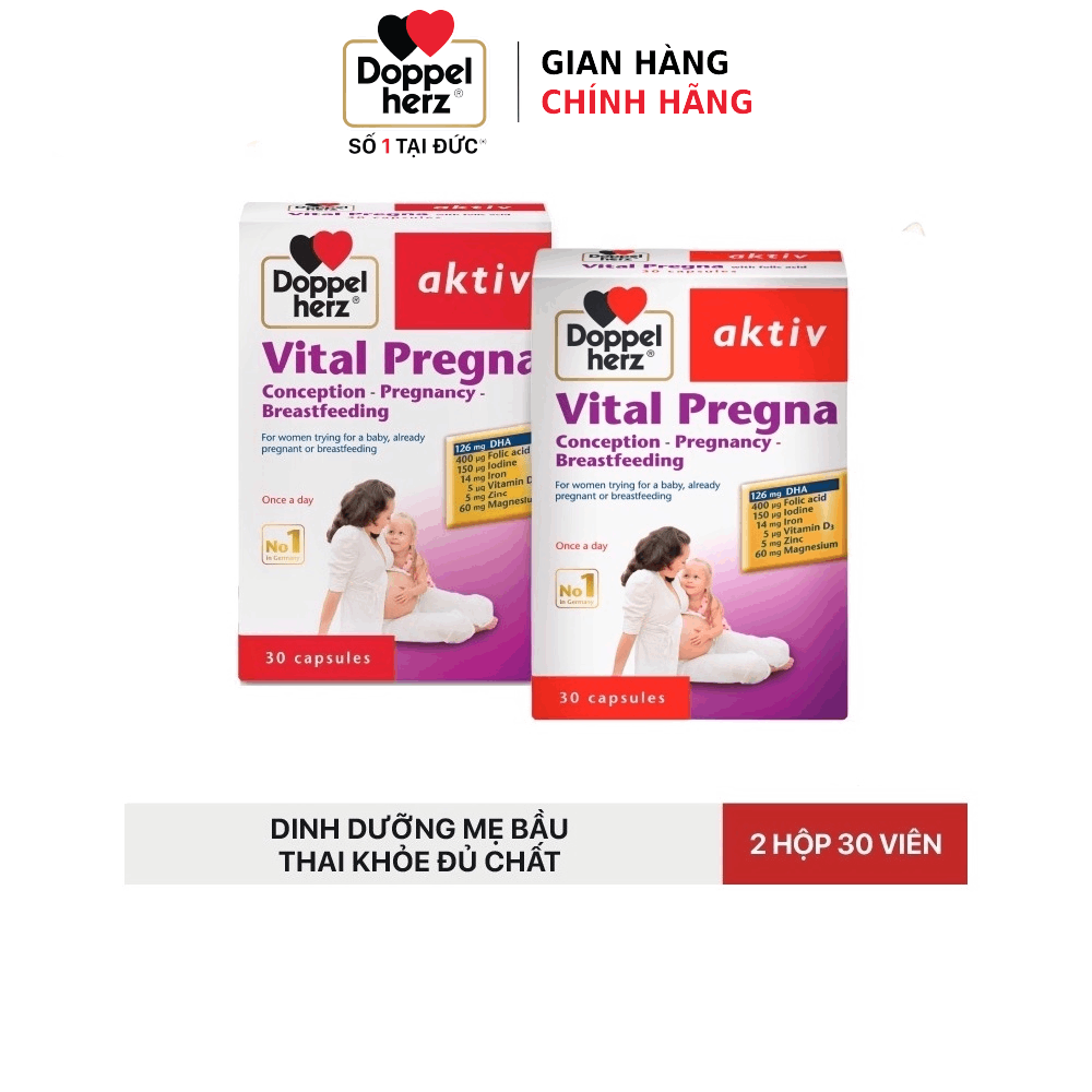 Combo 02 hộp viên uống bổ sung Vitamin và khoáng chất cho bà bầu Doppelherz Aktiv Vital Pregna (Hộp 30 viên)