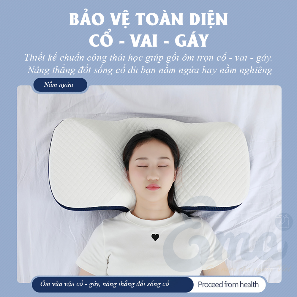 Gối cao su non công thái học chống đau vai ngáy, ngủ ngáy, hỗ trợ ngủ nhanh EMA- Thiết kế riêng biệt cho tư thế nằm ngửa và nằm nghiêng