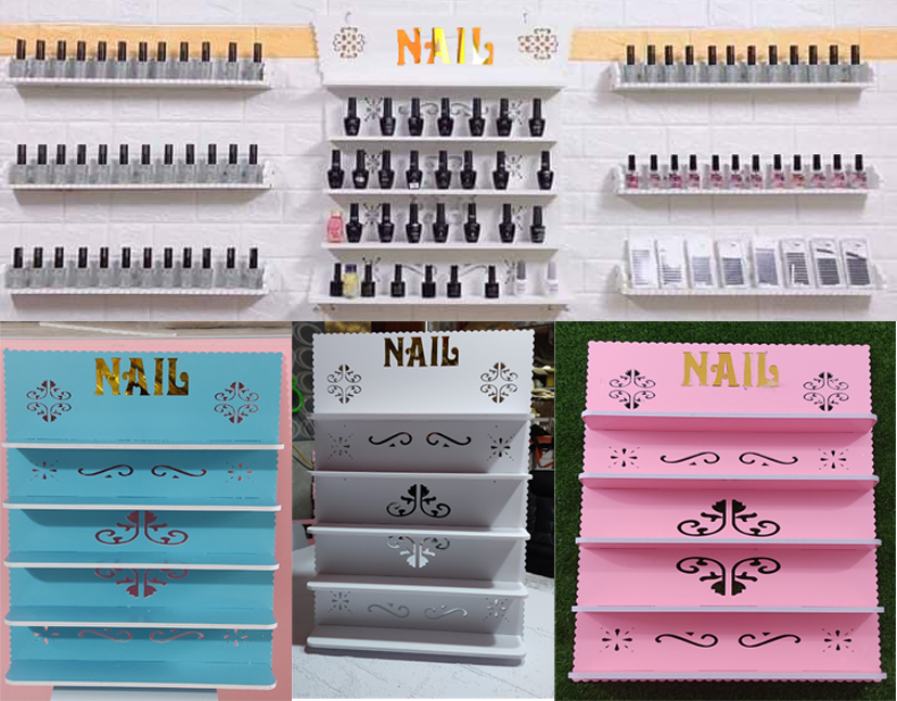 Kệ Sơn chữ Nail vàng - PVC Foam xanh - 81x60x11