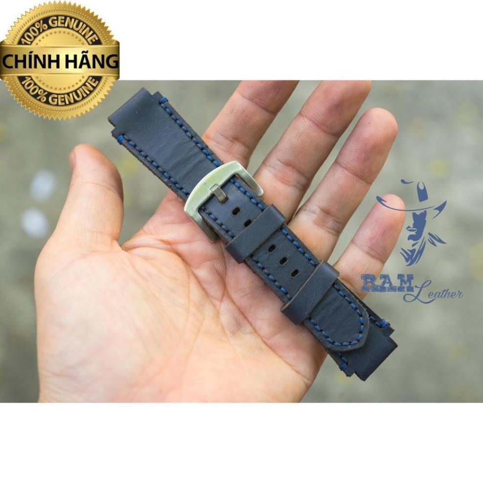 Dây đồng hồ da bò cho Casio AE1200 WHD và Seiko 5 37mm - Da bò xanh navy .