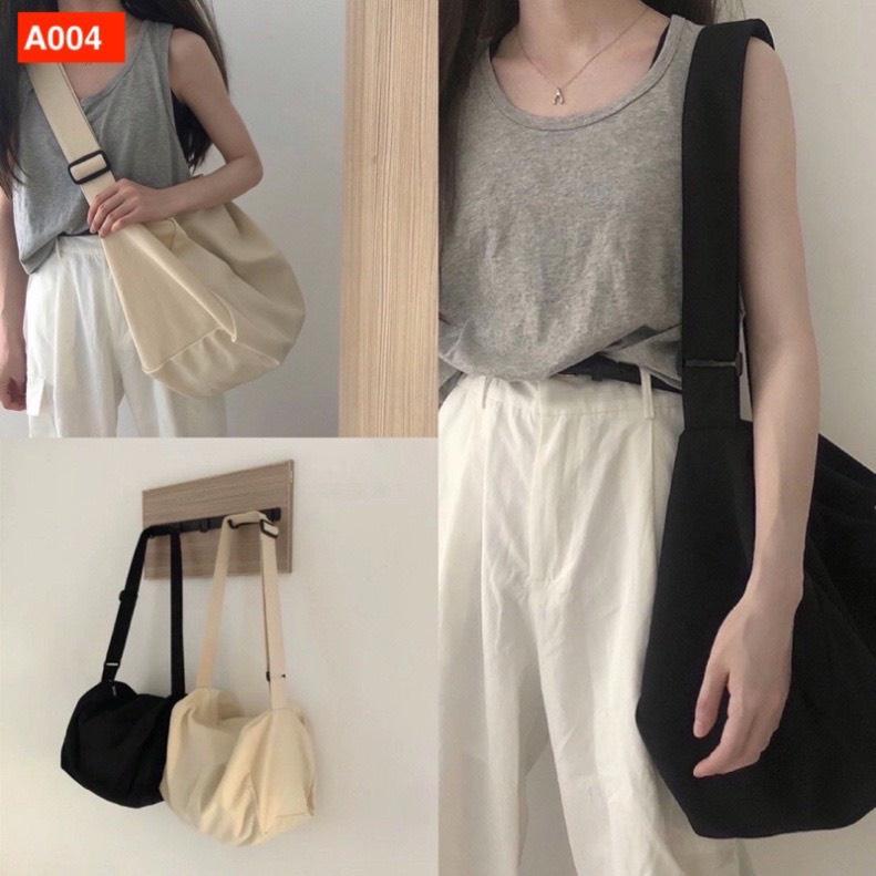 TÚI TOTE ĐEO CHÉO TRỐNG SIU TO CÓ KHÓA KÉO &amp; TÚI CON VẢI CANVAS MỀM PHONG CÁCH ULZZANG ĐỂ ĐƯỢC SÁCH ĐỒ THOẢI MÁI