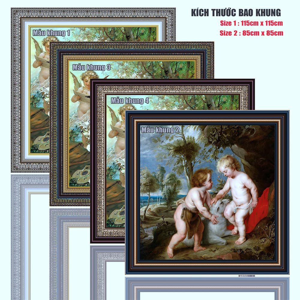 Tranh treo tường Châu âu trang trí phòng khách, phòng ngủ. Bức tranh "The Christ child and boy John - Chúa hài đồng và cậu bé John". MS: 1343