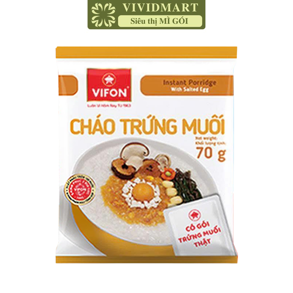 VIFON - Cháo Vifon 70g hương vị Trứng muối (có gói trứng muối thật), Vifon Cháo trứng muối Vifon (70g/gói)