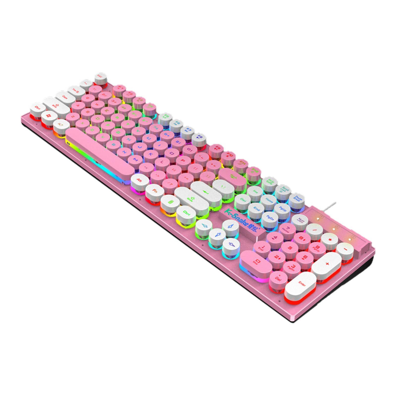 Mechanical Gaming Keyboard Wired USB 104 Keys RGB for Gamer Laptop Office Pink