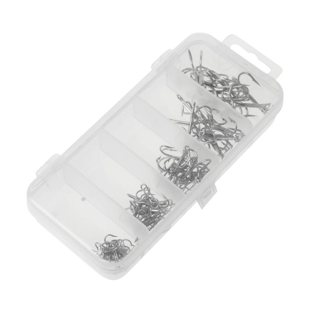 50 Pieces High Carbon Steel Assorted Size Barbed Treble Hooks Fishing Equipment+50 Pieces Steel Screw Peg Carp Fishing Tackle Boilie Ring Bait Terminal Tackle