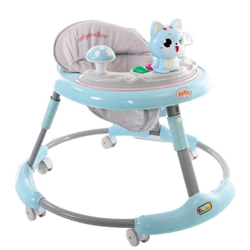 Xe tròn tập đi cho bé BABY hình mèo cho bé chỉnh cao thấp, có nhạc (Xanh nhạt-Xanh đậm-Hồng