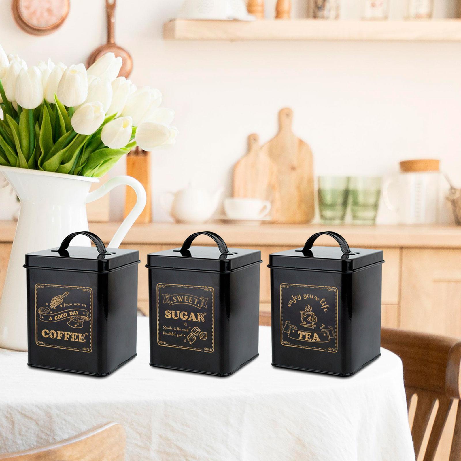 3 Pieces Kitchen Counter Canister Set Food Jars 1.5L Stylish Kitchen Utensils Vintage Canisters Rustic Decors for Bedroom Kitchen Cafe Office