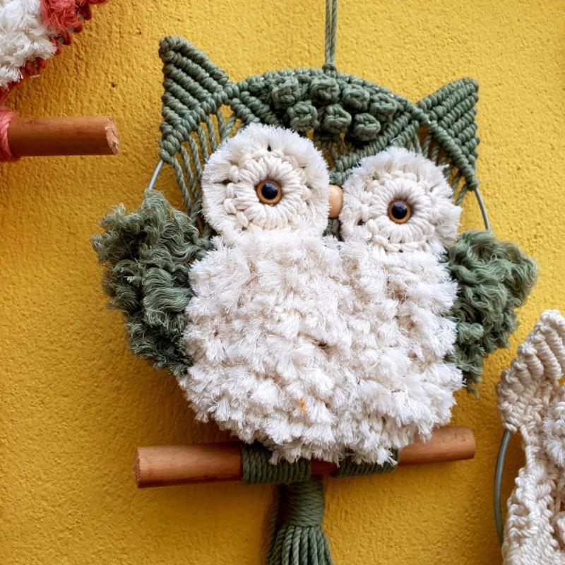 Nhiều màu - Cú bông macrame treo tường phụ kiện trang trí nhà cửa