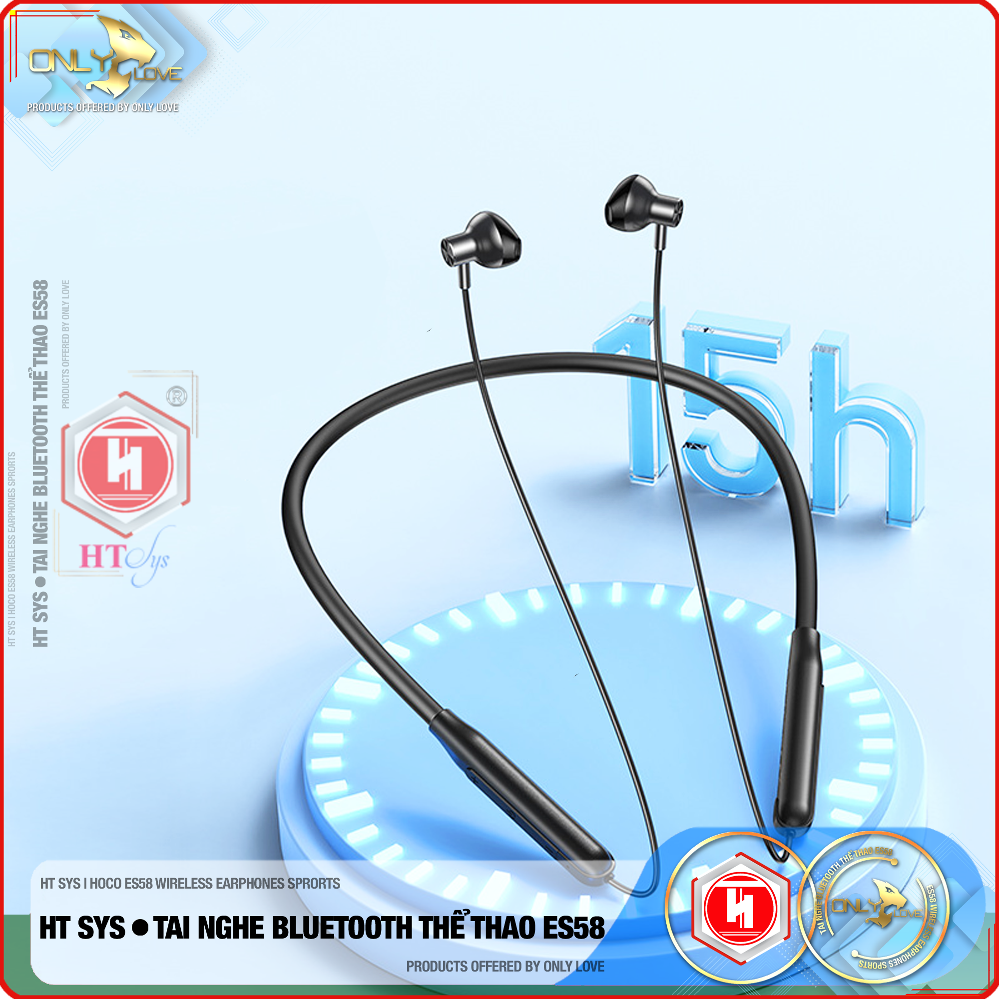 Tai Nghe Bluetooth Thể Thao HT SYS hoco ES58 Wireless Earphones  - Thời Gian Đàm Thoại Và Nghe Nhạc 15H - Bluetooth V5.0 - Âm BASS Cực Hay - Tương Thích Tất Cả Dòng Máy - Hàng Nhập Khẩu