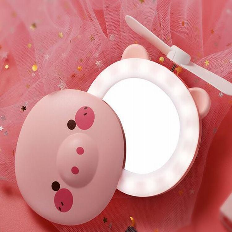 Quạt Sạc Mini Kèm Đèn Gương Hình Pepapig Siêu Cute - Loại Tốt