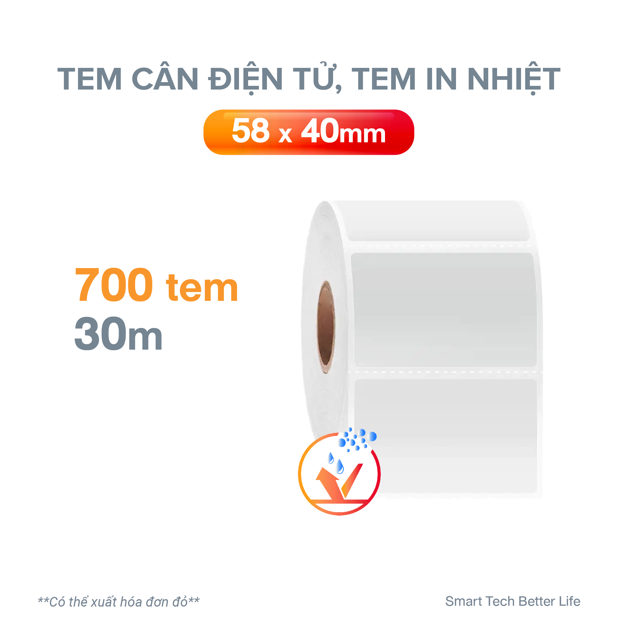 Tem nhiệt tự dính, tem cân điện tử, decal nhiệt VAYO 58x40mm - cuộn 30m