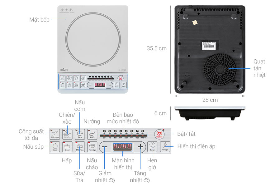 Bếp điện từ Kiwa KI-122GW - Hàng chính hãng