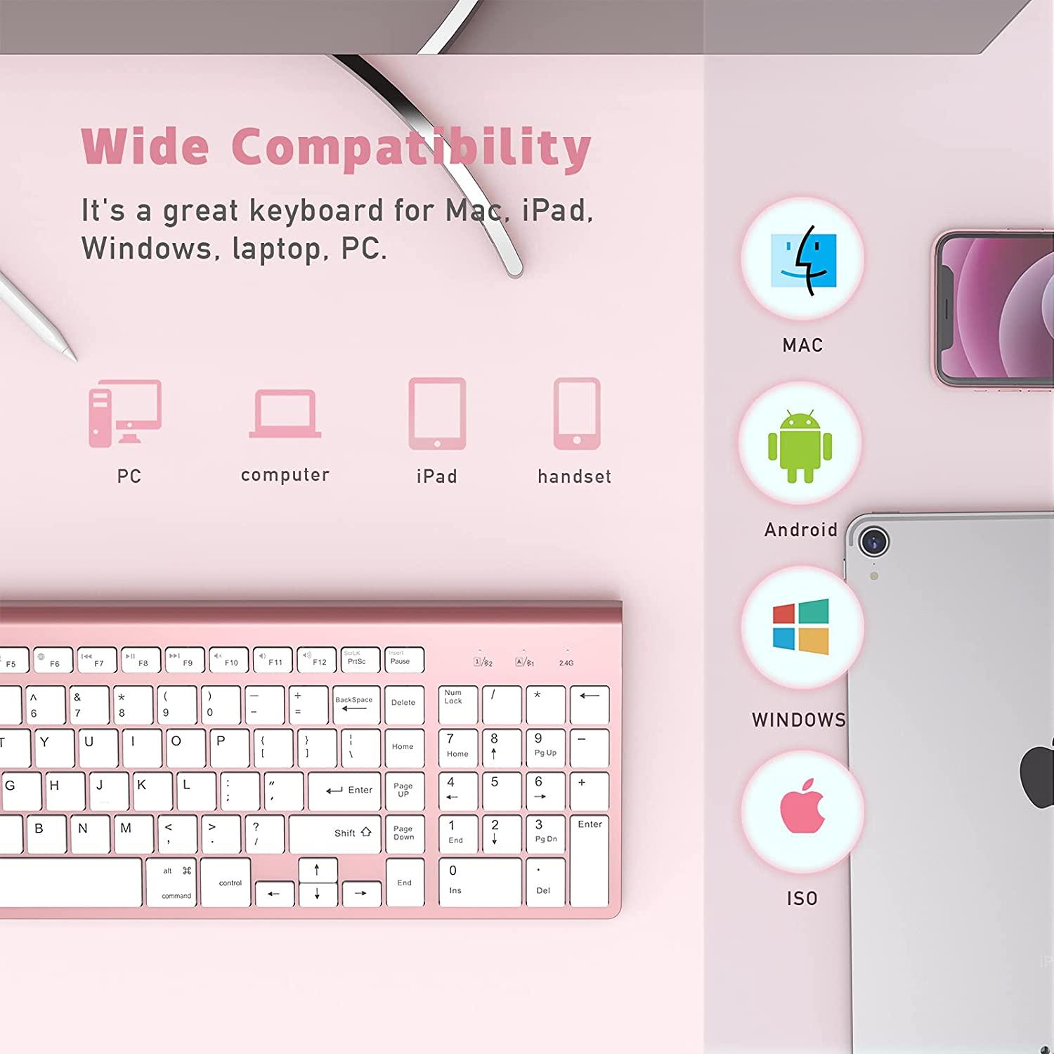 Bàn Phím Bluetooth-Tương Thích Với Windows Và MacOS Bàn Phím Bluetooth Không Dây -Bạc-Xanh Dương-Hồng.