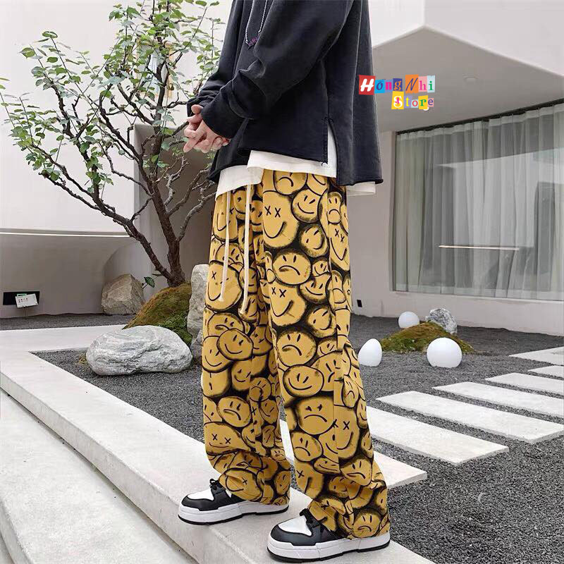 Quần Jogger 3D Mặt Cười Ulzzang Unisex Jogger Loang Màu Dây Rút Lai Ống Rộng V2 - MM