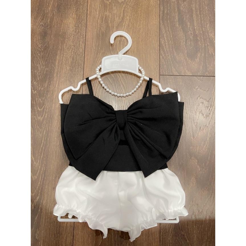 Set đồ bé gái,Bộ quần Áo Bé Gái Nơ đen kết hợp quần bí Chất liệu lụa Thời trang bé gái Sinh Nhật 8-23kg Angel Baby SHOP