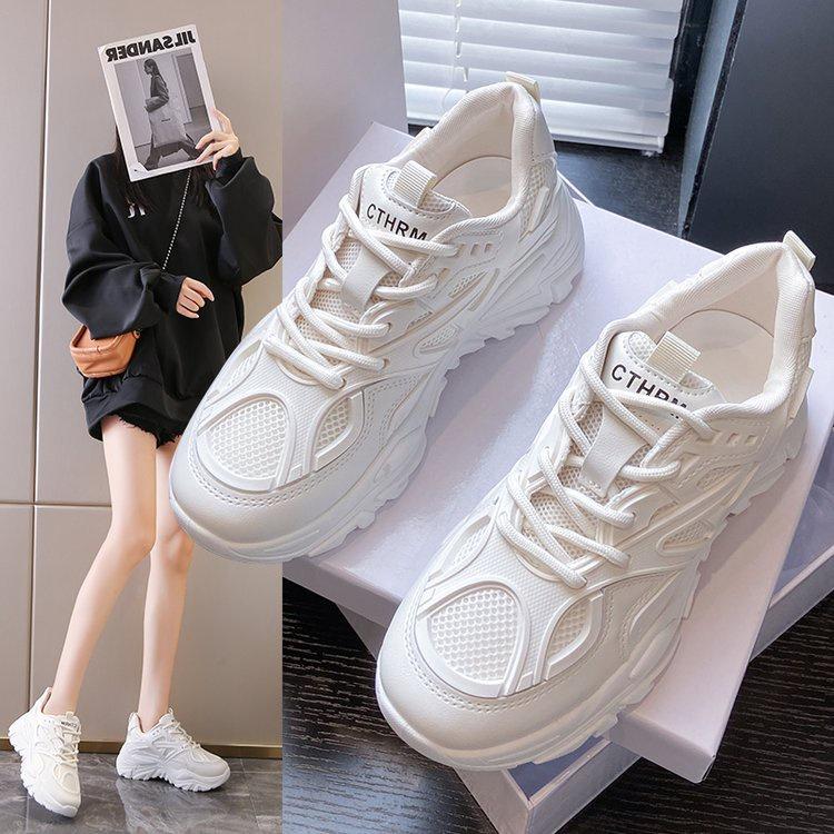 Giày Thể Thao Nữ, Giày Sneaker Nữ Độn Đế Da Mềm Phối Lưới Phong Cách Ulzzang, M64 Lisa
