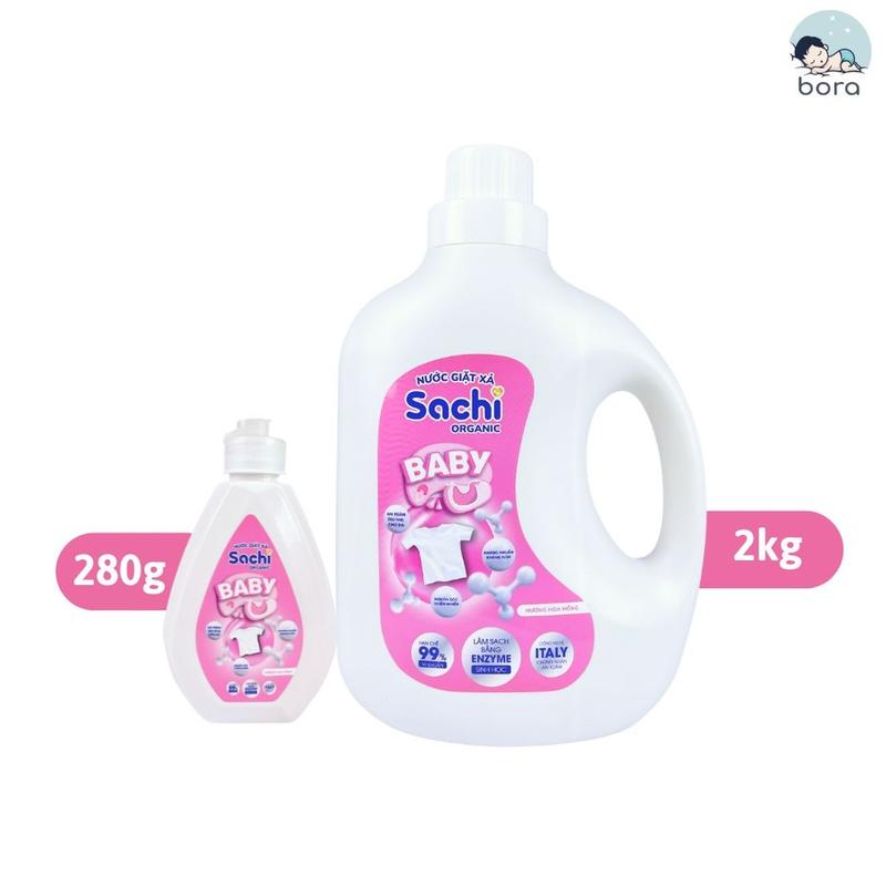 Nước giặt xả Sachi Organic dịu nhẹ cho làn da bé chai 280g và 2kg